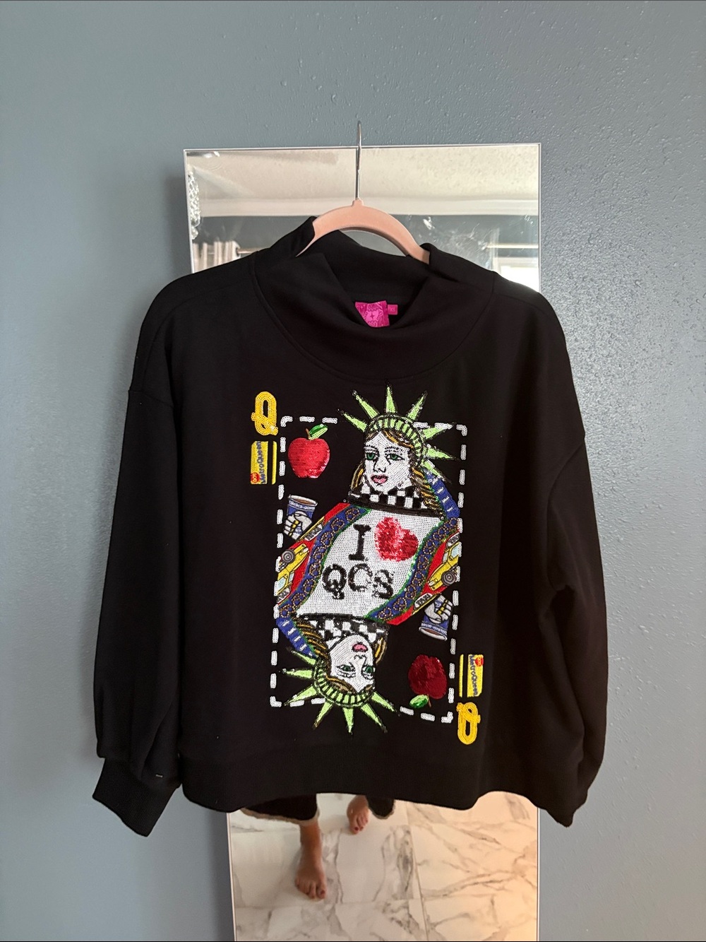 QUEEN OF SPARKLES Black Graphic Sequin Sweatshirt